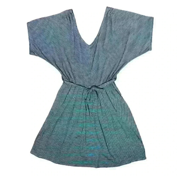 Madigan Dress Mini Striped V-Front Back Tie Belt Black  White - Picture 3 of 10